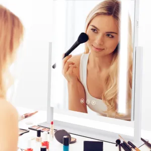 Lighted Makeup Mirror, 15.74X11.81 Hollywood Vanity Mirror with Led Lights, Three Color Lighting Modes, and 10X Magnification Mirror, Smart Touch Control, 360°Rotation