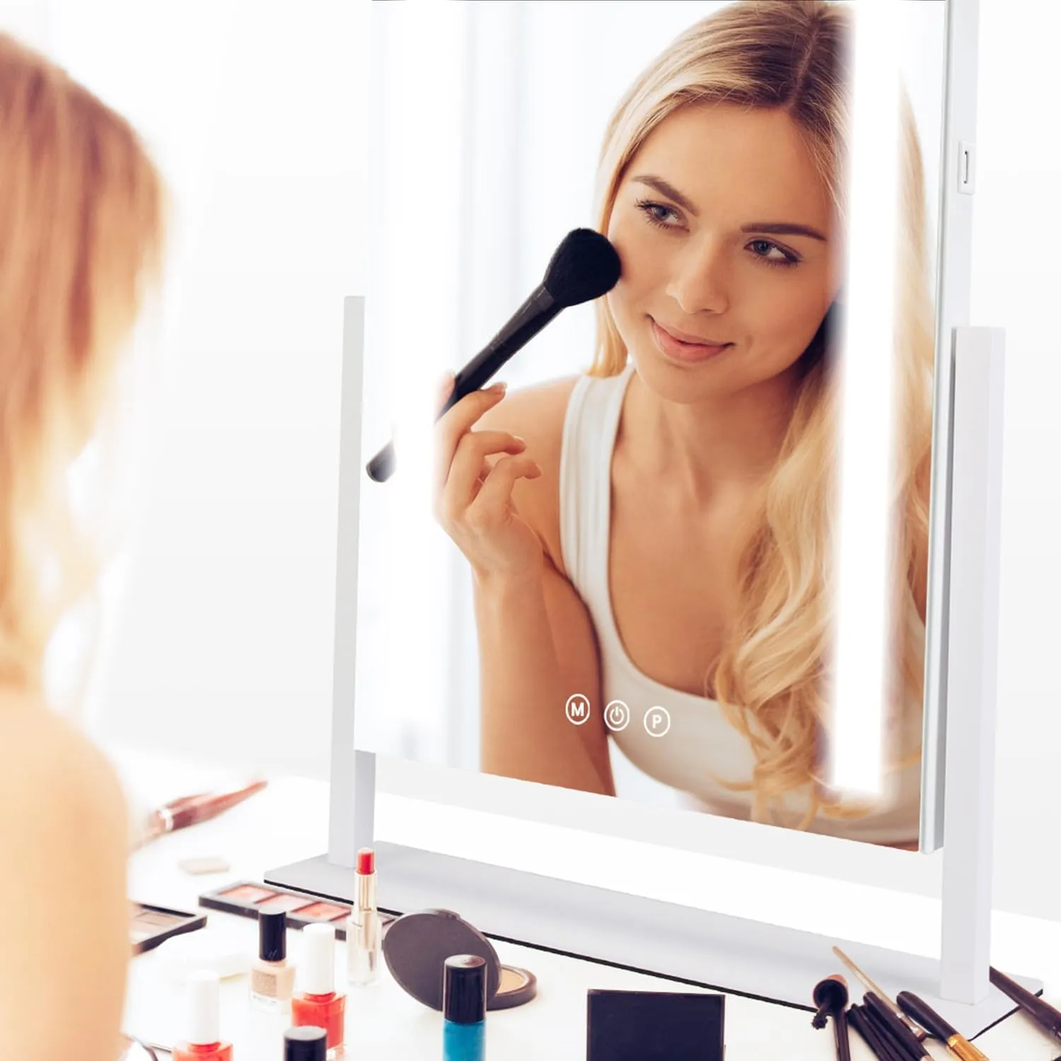 Lighted Makeup Mirror, 15.74X11.81 Hollywood Vanity Mirror with Led Lights, Three Color Lighting Modes, and 10X Magnification Mirror, Smart Touch Control, 360°Rotation