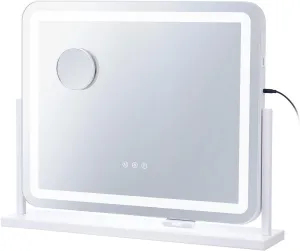 Lighted Makeup Mirror 3 Color Vanity w/USB Port Magnification21.7x17.7 in