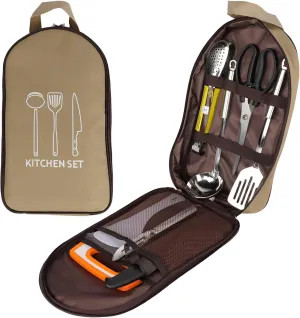 [lilaBelle]【Portable Cookware Set】 Camping Essentials Stainless Steel 8-Piece Kit, Compact Outdoor Cooking Utensils with Organizer Case for Backpacking, Picnic, Family Adventures