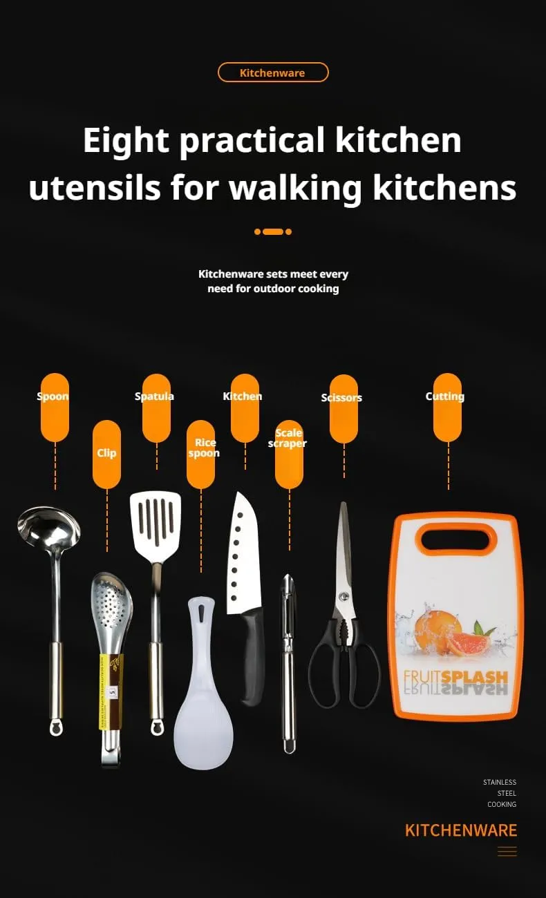 [lilaBelle]【Portable Cookware Set】 Camping Essentials Stainless Steel 8-Piece Kit, Compact Outdoor Cooking Utensils with Organizer Case for Backpacking, Picnic, Family Adventures