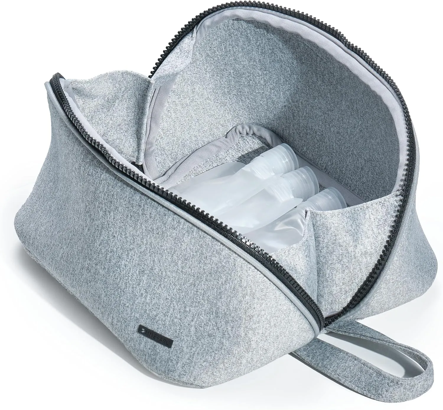 LINE ARC Machine-Washable Neoprene Toiletry Bag (Granite) Modern Gray Heather Dopp Kit Soft Insulation Cosmetics Makeup Travel Skincare Shaving Large Case Men Women Overnight Easy-to-Clean
