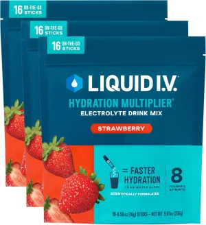 Liquid I.V.® Hydration Multiplier - Strawberry | Electrolyte Powder Drink Mix | 3 Pack (48 Servings)