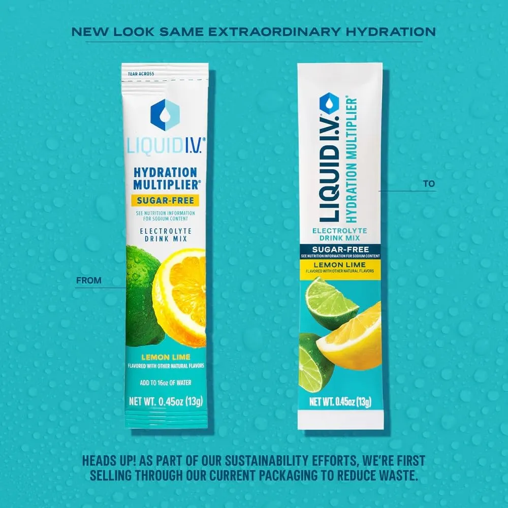 Liquid I.V.® Hydration Multiplier® Sugar-Free - Lemon Lime - Hydration Powder Packets | Electrolyte Powder Drink Mix | Convenient Single-Serving Sticks | Non-GMO | 14 Servings (Pack of 3)