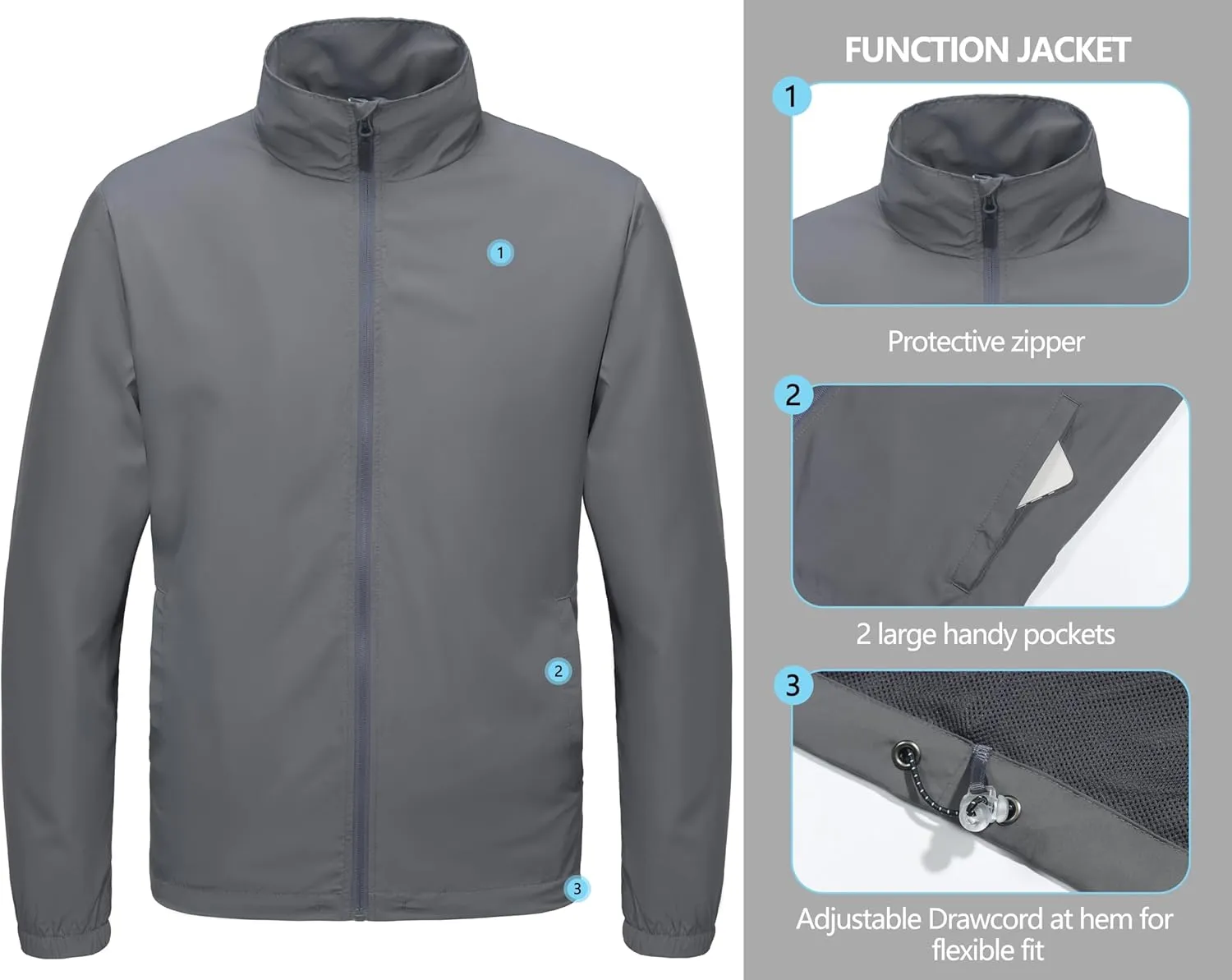Little Donkey Andy Men’s Lightweight Breathable Windbreaker Golf Jacket UPF50  Windproof Outdoor Running Coat