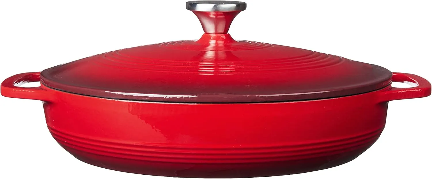 Lodge EC3CC43 Enameled Cast Iron Covered Casserole, 3-Quart, Island Spice Red & SCRAPERPK Durable Pan Scrapers, Red and Black, 2-Pack