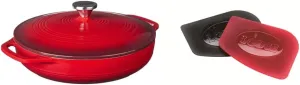 Lodge EC3CC43 Enameled Cast Iron Covered Casserole, 3-Quart, Island Spice Red & SCRAPERPK Durable Pan Scrapers, Red and Black, 2-Pack