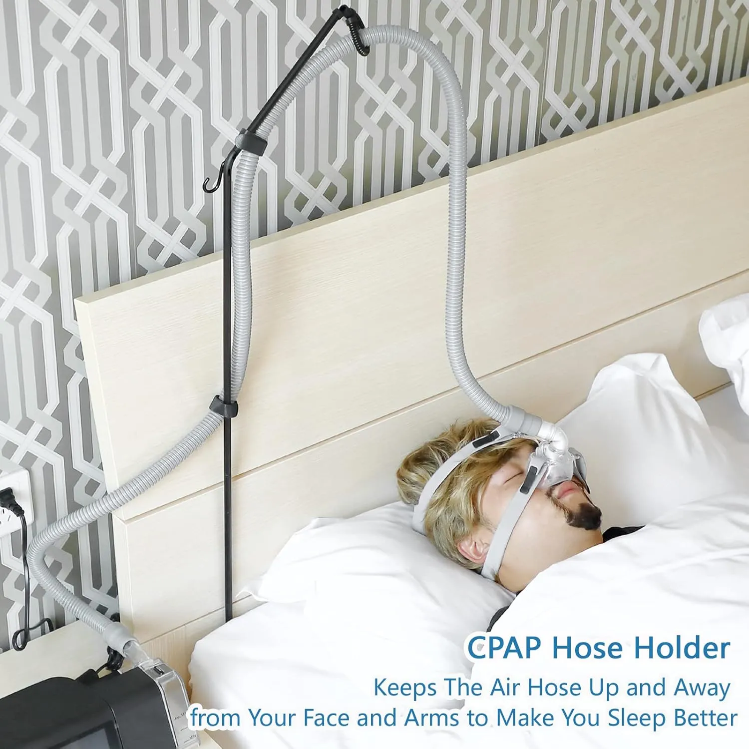 LONYEON CPAP Hose Holder - CPAP Hose Hanger for Bed Avoid Tangling and Prevent Blockage,Keeps The Air Hose Up and Away from Your Face and Arms to Make You Sleep Better,Black