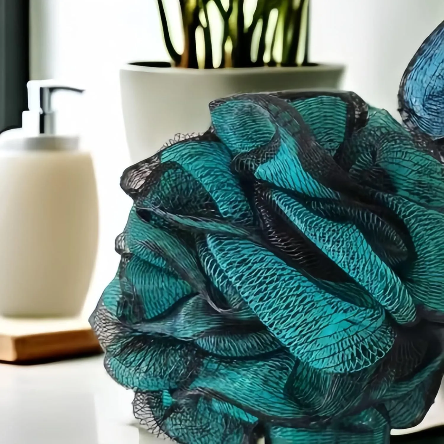 Loofah-Bath Sponge Set-Large, 4 Pack Bath Scrubbers, Soft Mesh Blue and Green Puff-Cleansing Body Scrub for Men and Women: Skin Soothing Exfoliation Tools (Jewel Colors-Blue、Green-60g)