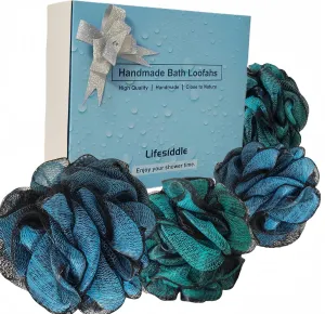 Loofah-Bath Sponge Set-Large, 4 Pack Bath Scrubbers, Soft Mesh Blue and Green Puff-Cleansing Body Scrub for Men and Women: Skin Soothing Exfoliation Tools (Jewel Colors-Blue、Green-60g)