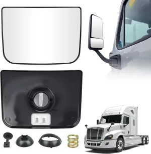 Lower Convex Mirror Glass with Back Plate, Rapid Defrost Heated Small Glass, Wide Angle, High Reflective, for 2008-2017 Freightliner Cascadia, Replaces TL-28717A (Driver/Passenger Side)