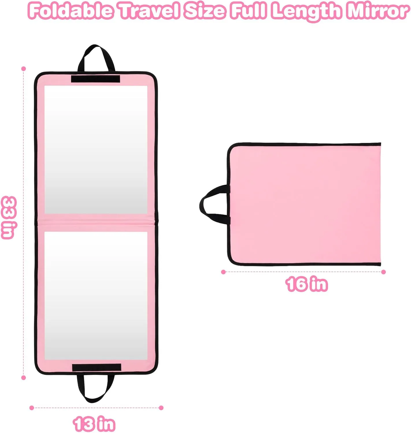 LPHUMEX Portable Pink Mirror Full Length for Dance, 33x13 Inch Hanging Dance Mirror for Dance Bag, Lightweight Folding Travel Mirror Dance Competition Must Haves