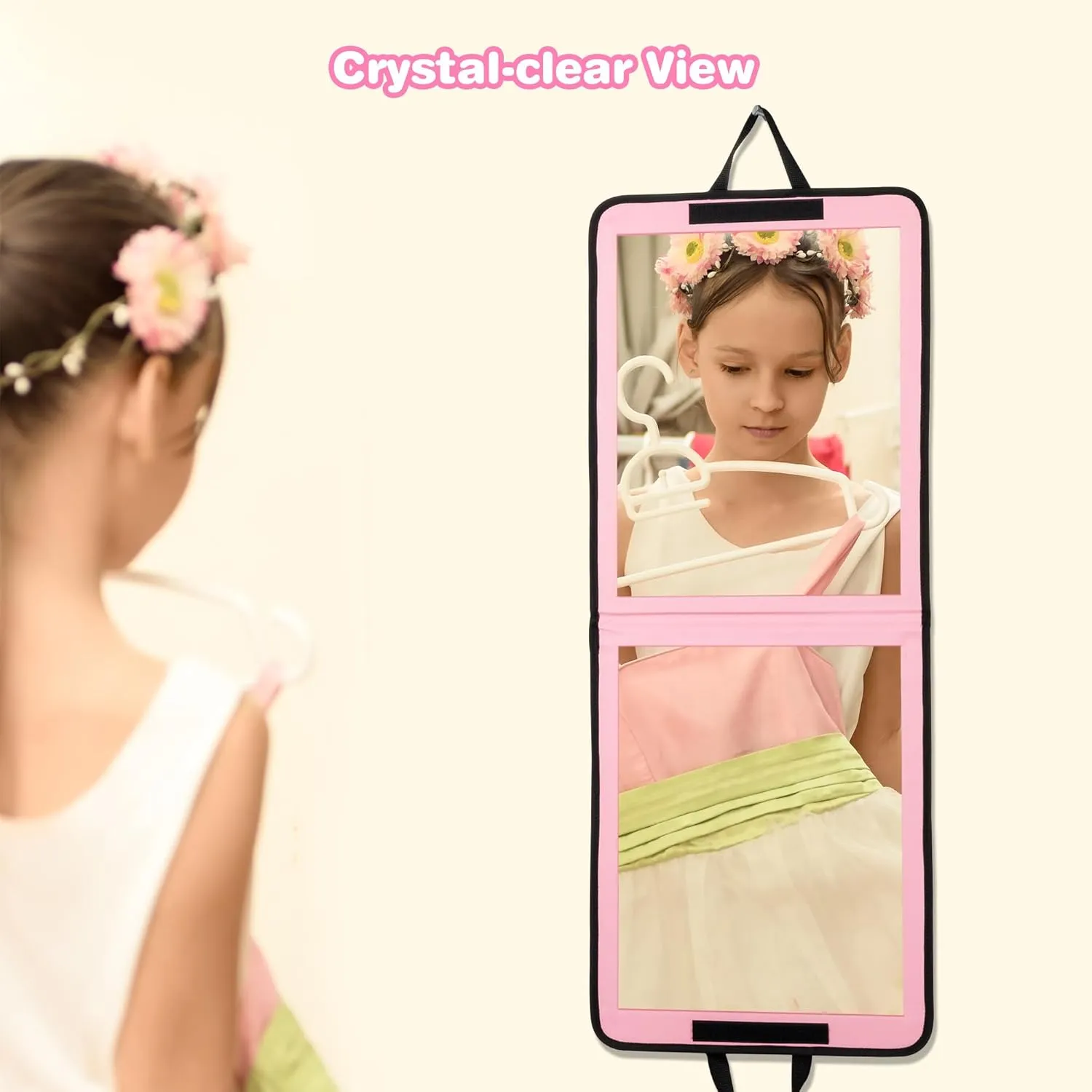 LPHUMEX Portable Pink Mirror Full Length for Dance, 33x13 Inch Hanging Dance Mirror for Dance Bag, Lightweight Folding Travel Mirror Dance Competition Must Haves
