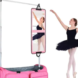 LPHUMEX Portable Pink Mirror Full Length for Dance, 33x13 Inch Hanging Dance Mirror for Dance Bag, Lightweight Folding Travel Mirror Dance Competition Must Haves