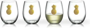 Luminarc 4 Piece Aloha 17 oz Perfection with Gold Pineapple, Clear