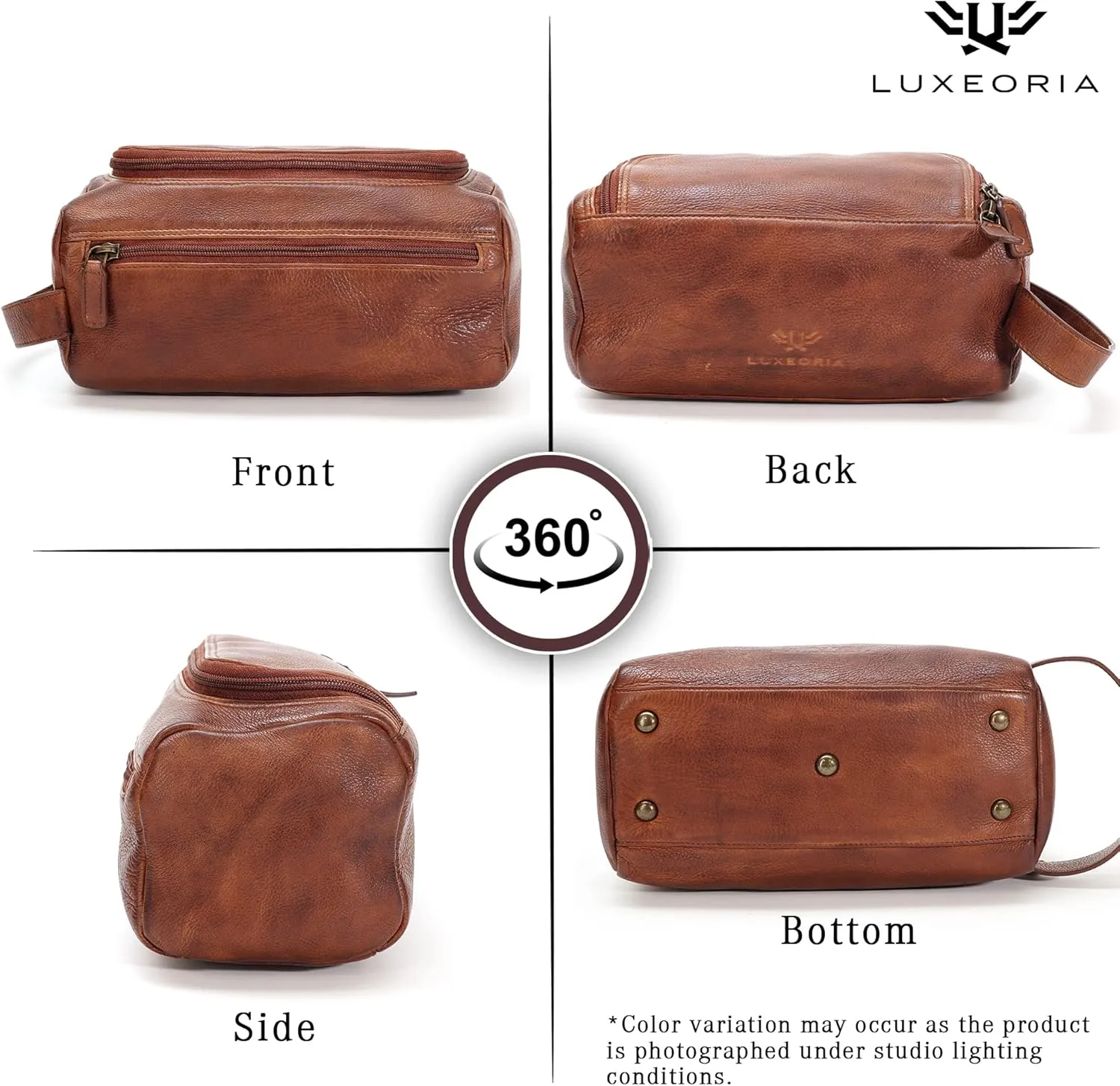 LUXEORIA Genuine Leather Toiletry Bags for Men and Women, Handmade Premium Leather Dopp Kit and Shaving Bag, Cosmetic Bag for Womens and Mens, Travel Essentials & Organizers