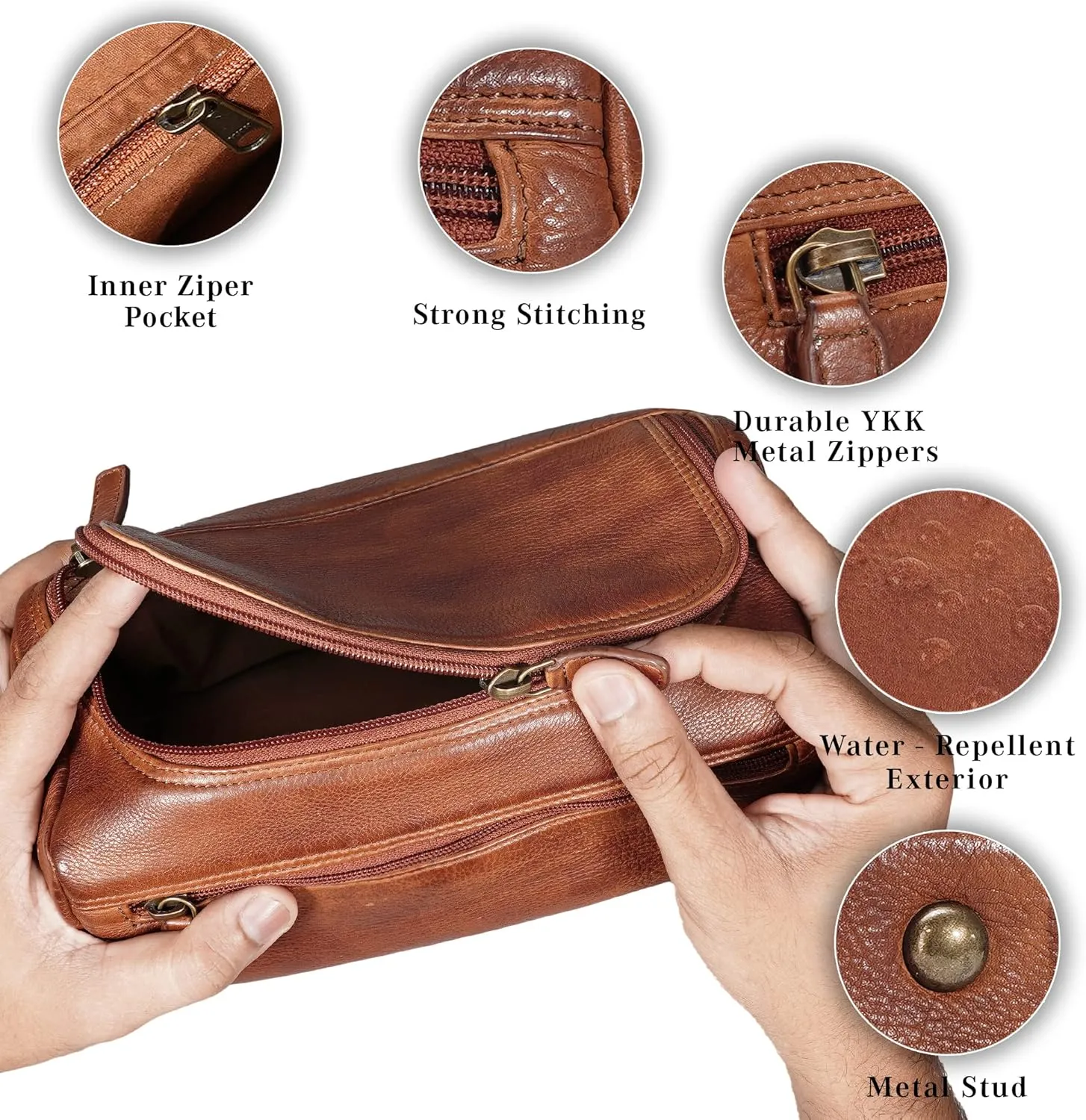 LUXEORIA Genuine Leather Toiletry Bags for Men and Women, Handmade Premium Leather Dopp Kit and Shaving Bag, Cosmetic Bag for Womens and Mens, Travel Essentials & Organizers