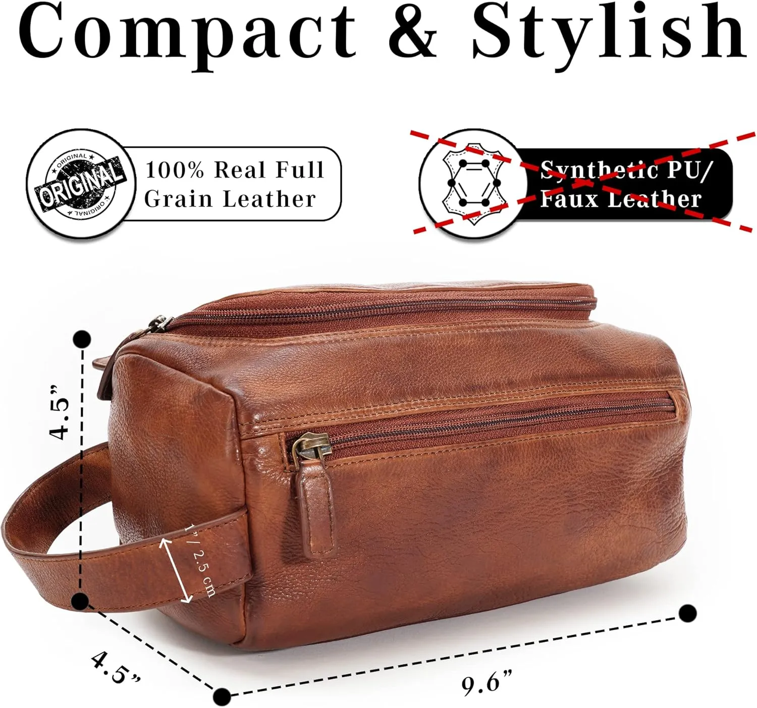 LUXEORIA Genuine Leather Toiletry Bags for Men and Women, Handmade Premium Leather Dopp Kit and Shaving Bag, Cosmetic Bag for Womens and Mens, Travel Essentials & Organizers