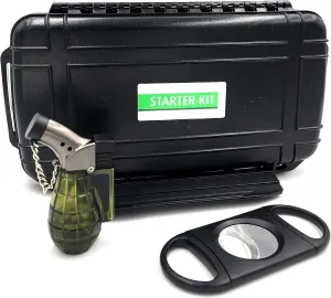 LuxmeCo All American Cigar Starter Kit Travel Humidor Lighter Cutter Cigar Gift Set Includes 80R Dual Action Cutter and Bomber Lighter