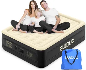 Luxury Air Mattress Queen with Built in Pump, 18'' High Double Blow Up Mattress, Self Inflating Air Bed with Flocked Top and Carry Bag, Durable Portable Airbed for Home Guest and Camping, Khaki