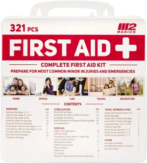 M2 BASICS Complete 321 Piece First Aid Kit | Home, Businesses, Vehicle, Car | Emergency Kit, Emergency Medical Kit