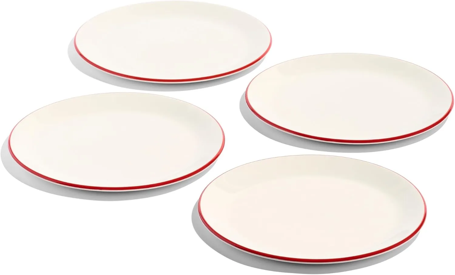 Made In Cookware - 11" Dinner Plates - Set of 4 - White With Red Rim - Porcelain - Crafted in England