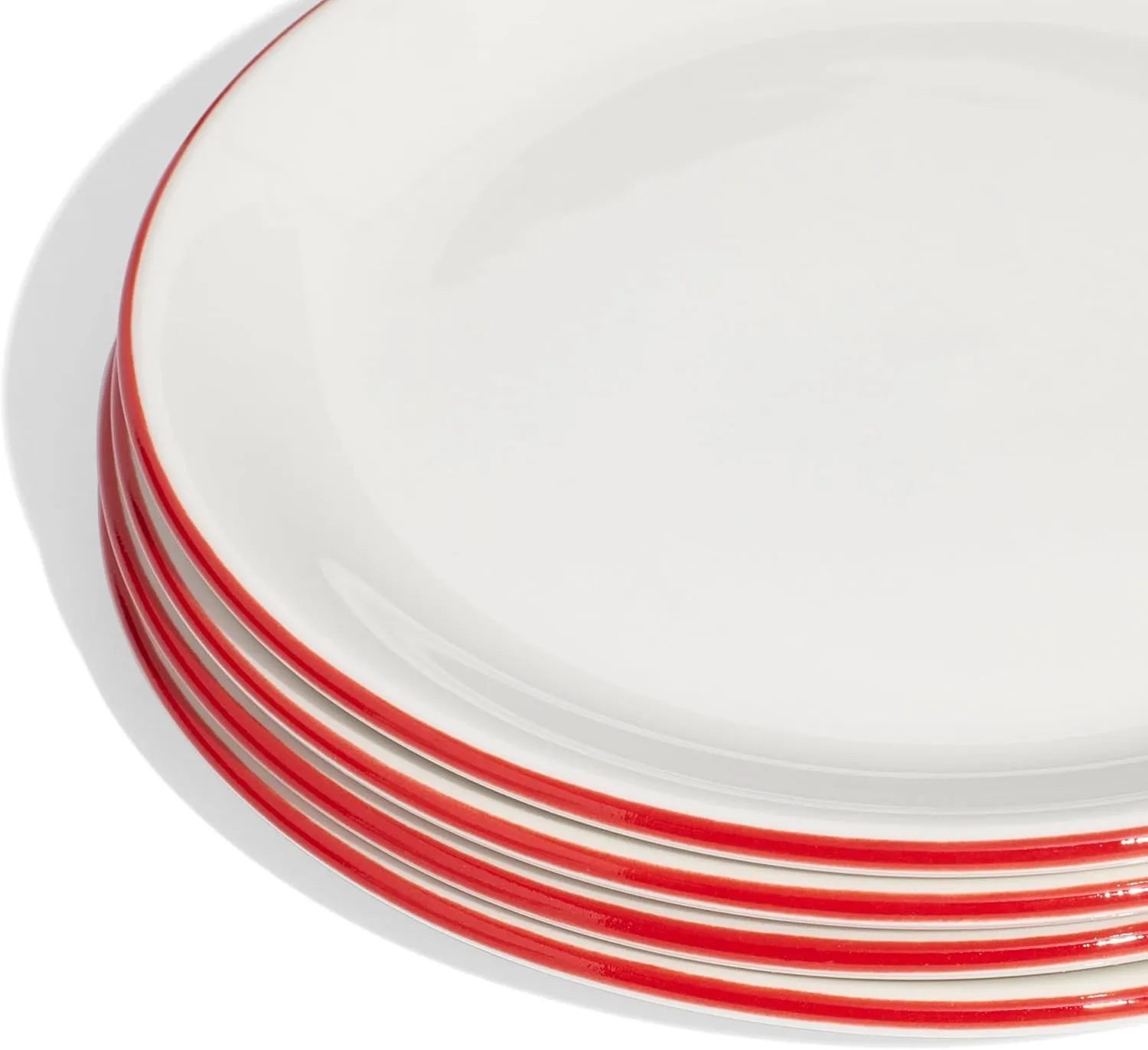 Made In Cookware - 11" Dinner Plates - Set of 4 - White With Red Rim - Porcelain - Crafted in England