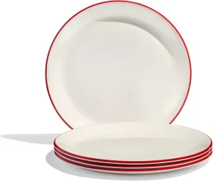 Made In Cookware - 11" Dinner Plates - Set of 4 - White With Red Rim - Porcelain - Crafted in England