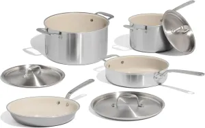 Made In Cookware - 7-Piece CeramiClad Non Stick Pot and Pan Set (Stainless Handle) - 5-Ply Stainless Clad - Professional Cookware - Crafted in Italy - Induction Compatible