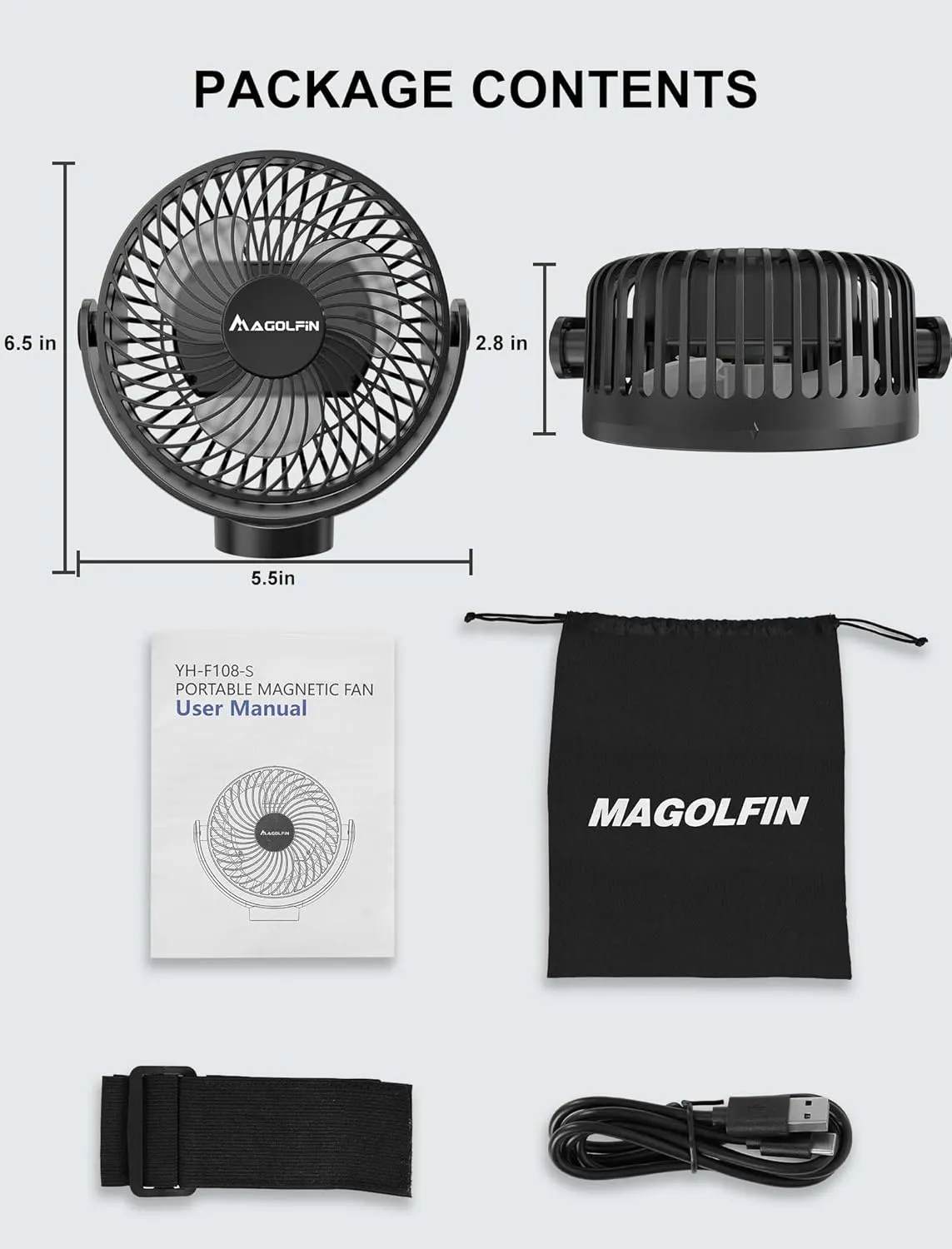 Magnetic Golf Cart Fan Rechargeable, 12000mAH Battery Operated Portable Fan with 3 Speeds, LED Lantern, Magnetic Base, Compatible with EZGO Club Car Yamaha, Golf Cart & Cruise Ship Accessories