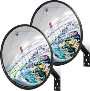 Maitys 2 Pcs Convex Mirror Acrylic Safety Security Traffic Corner Mirrors Adjustable Wide Angle View with Fixing Bracket for Indoor Outdoor Garage School Classroom Warehouse(12 Inch)