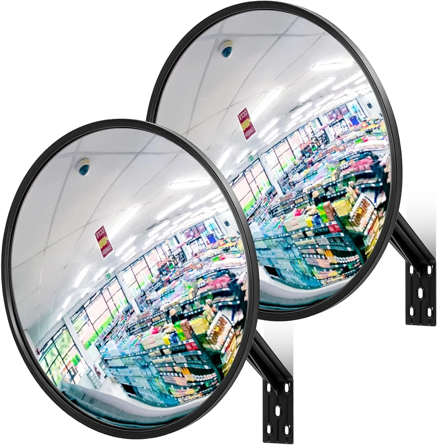 Maitys 2 Pcs Convex Mirror Acrylic Safety Security Traffic Corner Mirrors Adjustable Wide Angle View with Fixing Bracket for Indoor Outdoor Garage School Classroom Warehouse(12 Inch)