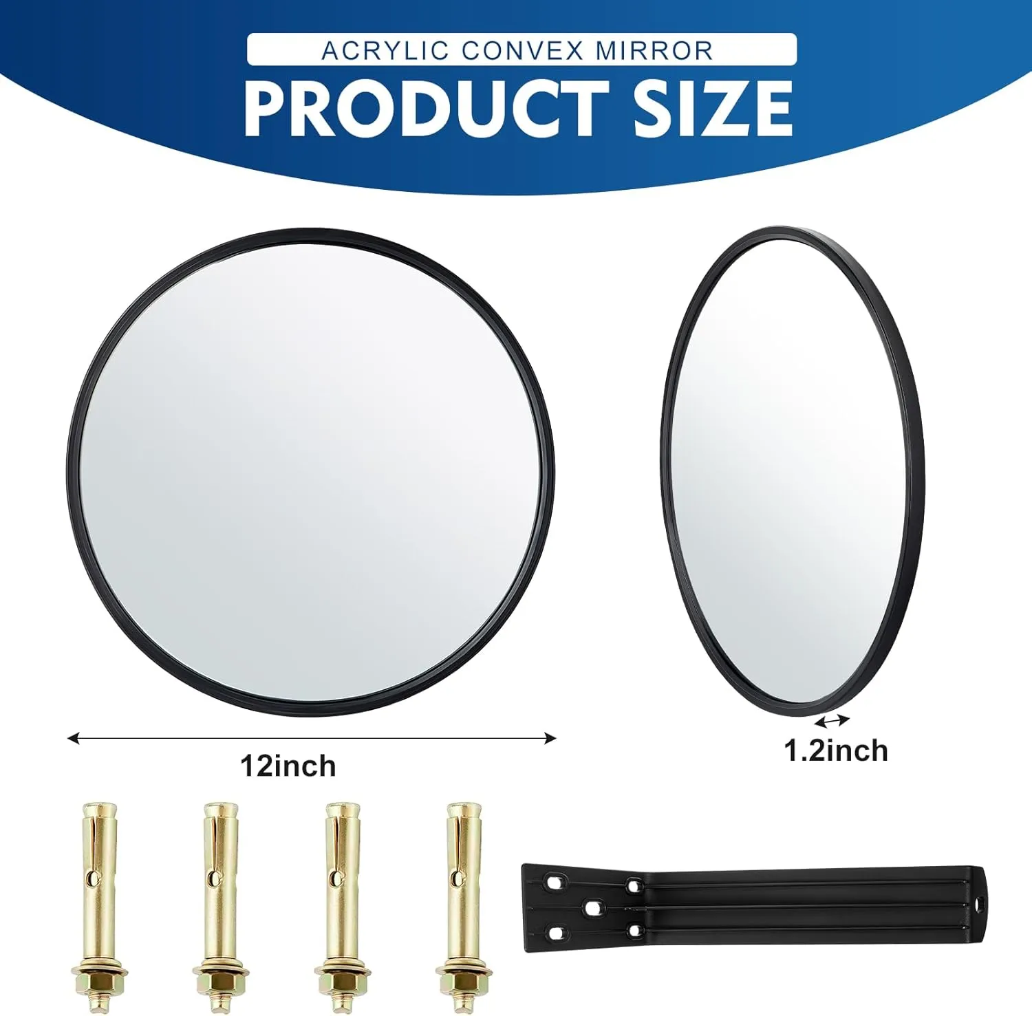 Maitys 2 Pcs Convex Mirror Acrylic Safety Security Traffic Corner Mirrors Adjustable Wide Angle View with Fixing Bracket for Indoor Outdoor Garage School Classroom Warehouse(12 Inch)