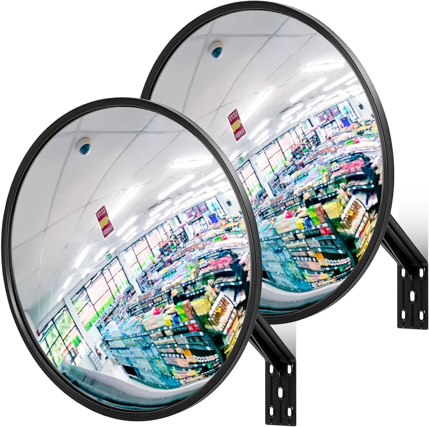 Maitys 2 Pcs Convex Mirror Acrylic Safety Security Traffic Corner Mirrors Adjustable Wide Angle View with Fixing Bracket for Indoor Outdoor Garage School Classroom Warehouse(26 Inch)