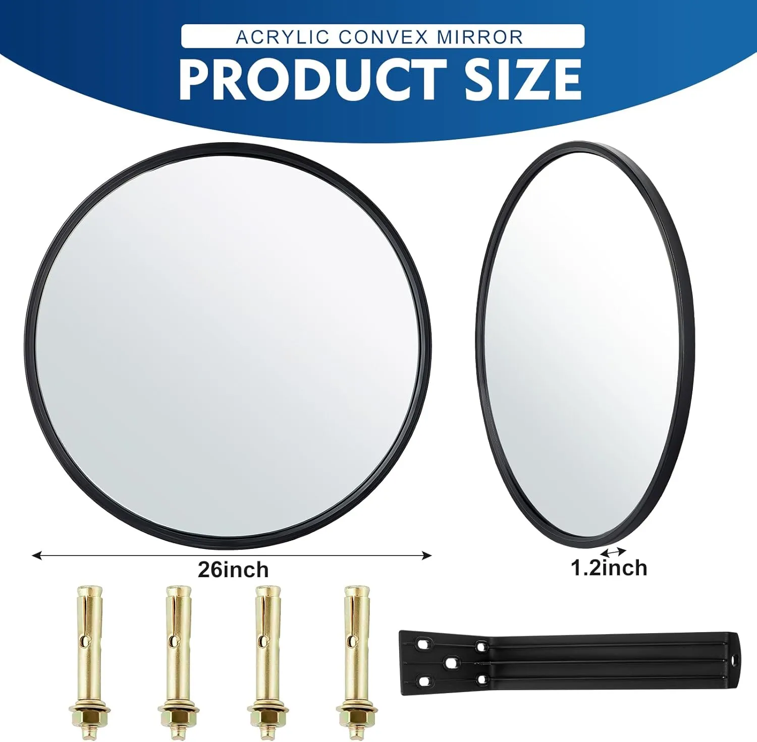 Maitys 2 Pcs Convex Mirror Acrylic Safety Security Traffic Corner Mirrors Adjustable Wide Angle View with Fixing Bracket for Indoor Outdoor Garage School Classroom Warehouse(26 Inch)