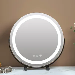 Makeup Mirror 360°Rotation Vanity Mirror With Lights, Round Lighted Makeup Mirror With Dimming LED For Dressing Room Bedroom Tabletop, Smart Touch Control, 3 Color Lighting Modes (Black) ( Color : Bla