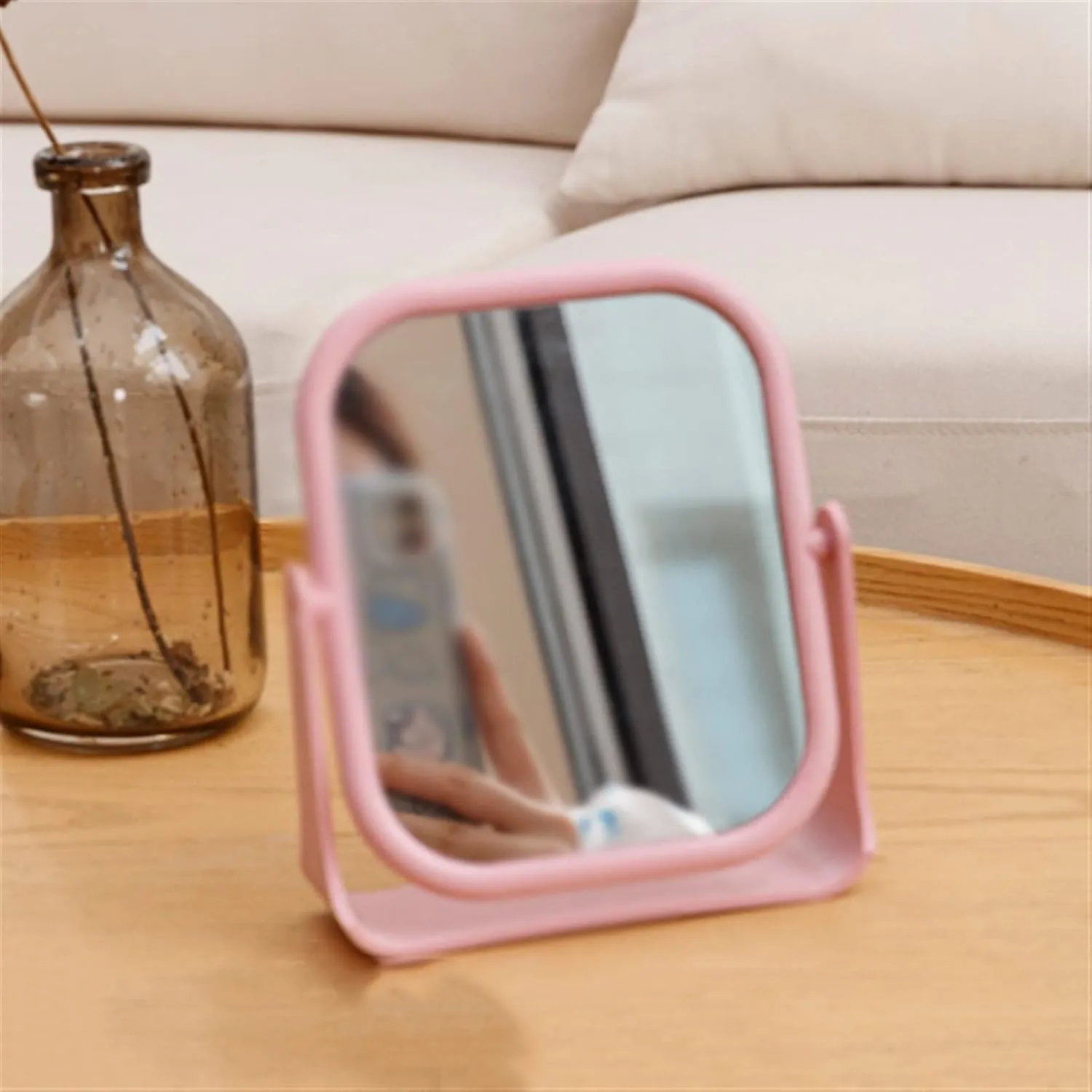 Makeup Mirror Makeup Mirror Double-Sided Rotating Vanity Mirror Desktop Round Mirror Simple Folding Makeup Portable Mirror Vanity Mirror(D)