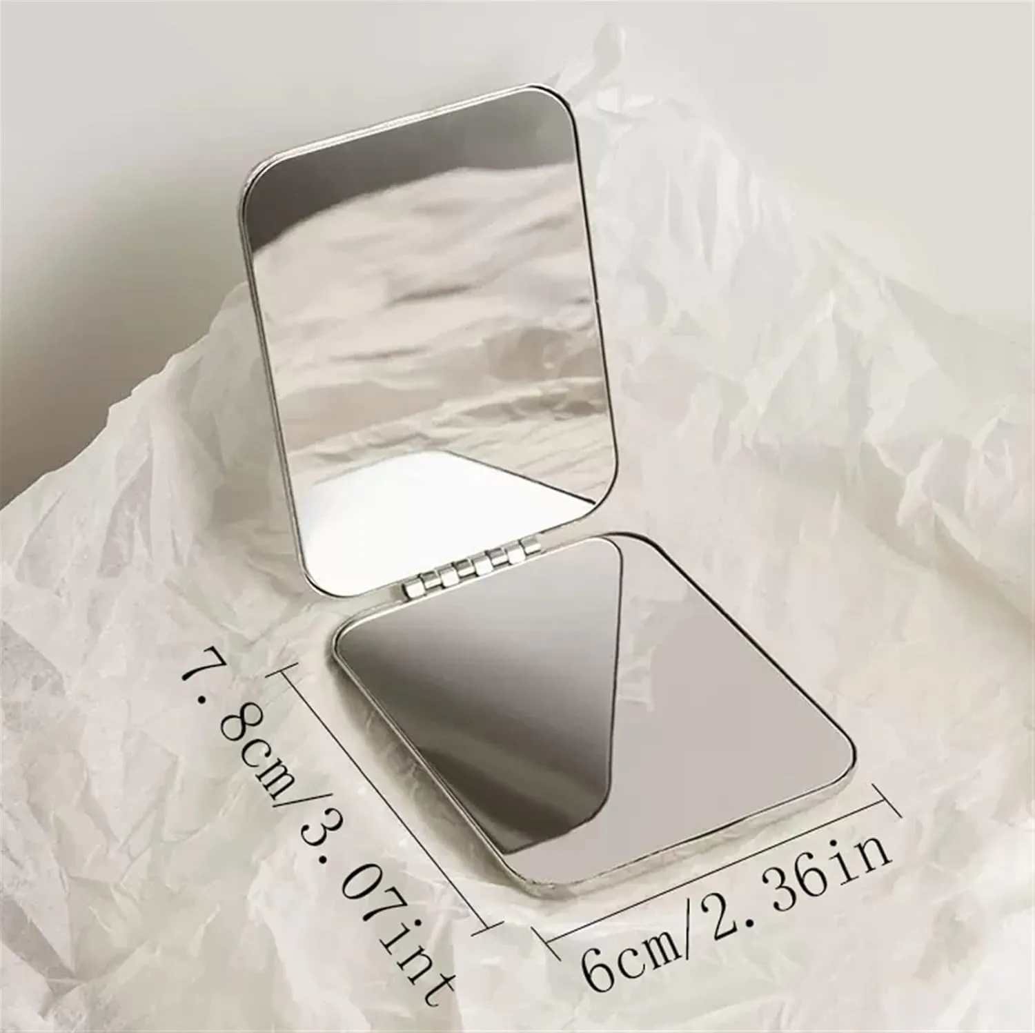 Makeup Mirror Mirror Female Portable Portable Folding Double-Sided Stainless Steel Makeup Mirror Student Mini Make-up Mirror Beauty Mirror(B)