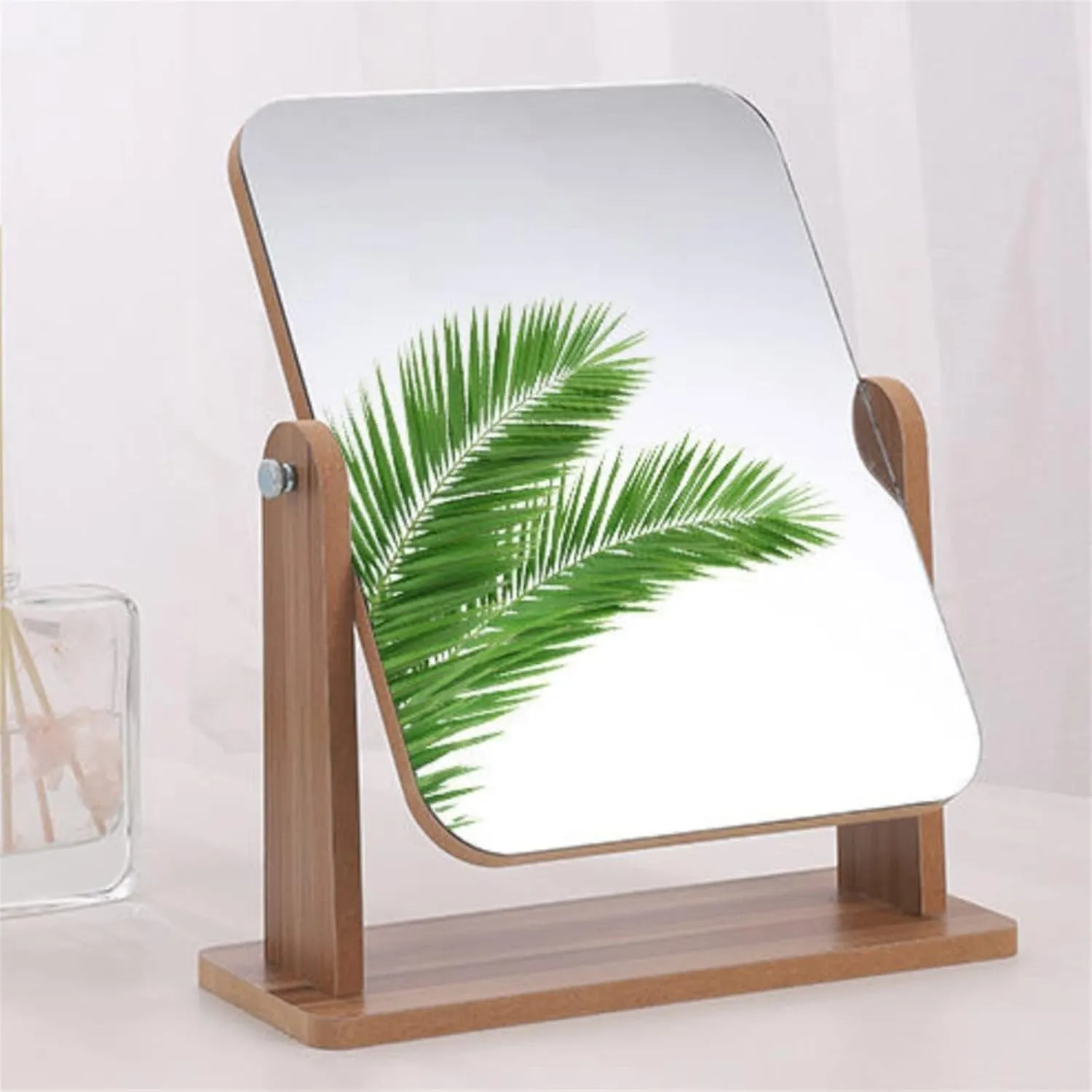 Makeup Mirror Mirror Wooden Bedroom Makeup Mirror Living Room Desktop Portable Large Student Mirror Dressing Mirror Vanity Mirror(Small)