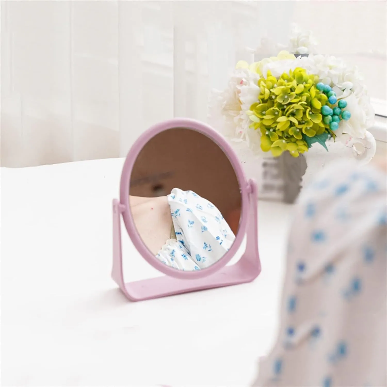 Makeup Mirror Round Double-Sided Rotatable Makeup Mirror Simple Folding Makeup Portable Mirror Desktop High-Definition Makeup Mirror Vanity Mirror(A)