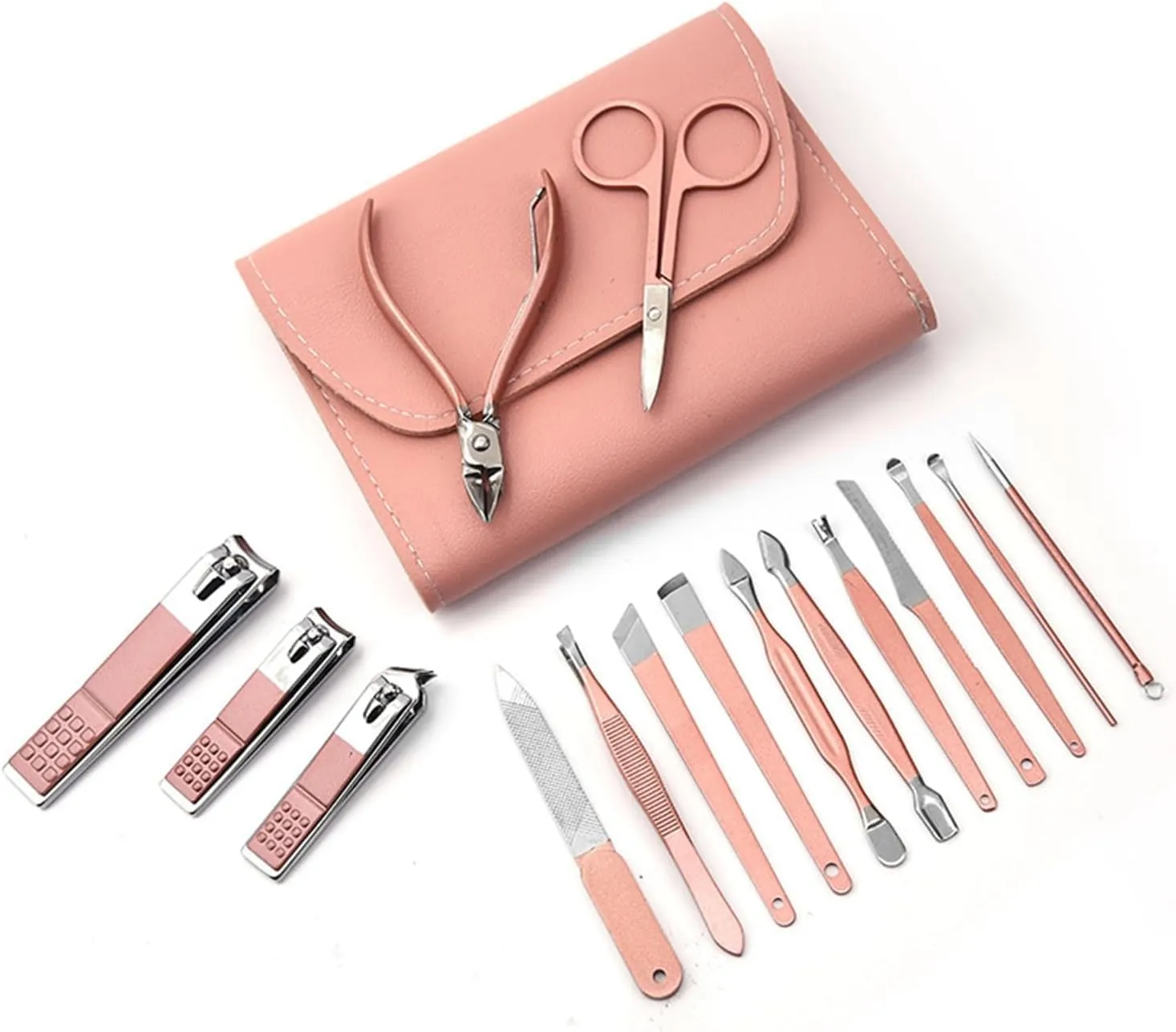 Manicure Set Nail Clippers Pedicure Kit - 16 in 1 Stainless Steel Manicure Set, Portable Nail Scissors Grooming Kit, Perfect for Travel, Ideal Gift for Man & Women (Pink)