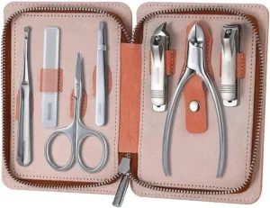 Manicures, Pedicure Kits, Nail Clippers, Portable Nail Clipper Set, 7 Pieces Men Women Pedicure Grooming Kit, Sharp Finger and Toe Nail Tools with Leather Case Professional Grooming Kits ( Color : Pin