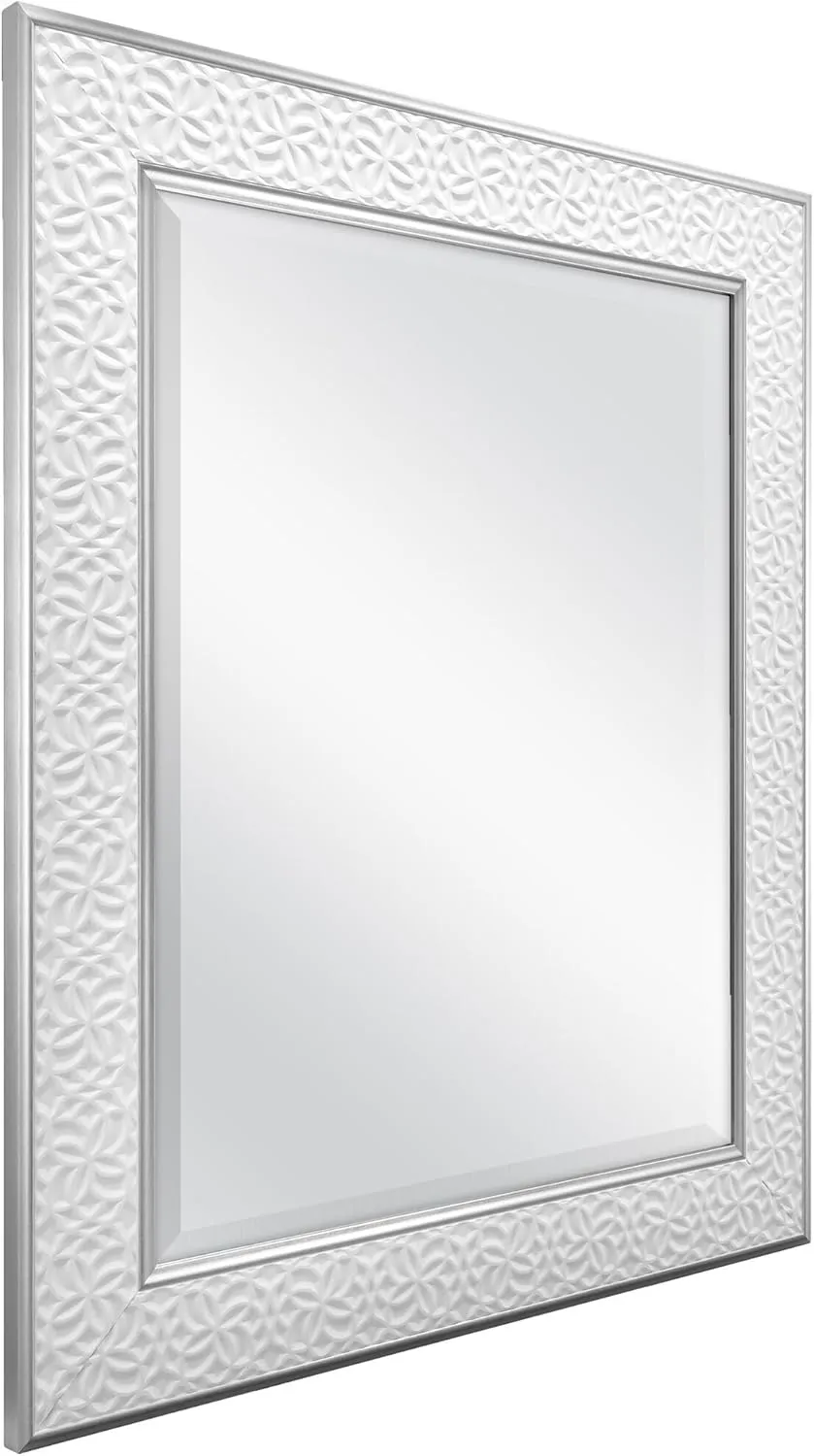 MCS Nordic Blossom Large Wall Mirror, Modern Rectangle Mirror Home Decor for Living Room, Bedroom, or Bathroom, 21 by 25 Inch, White