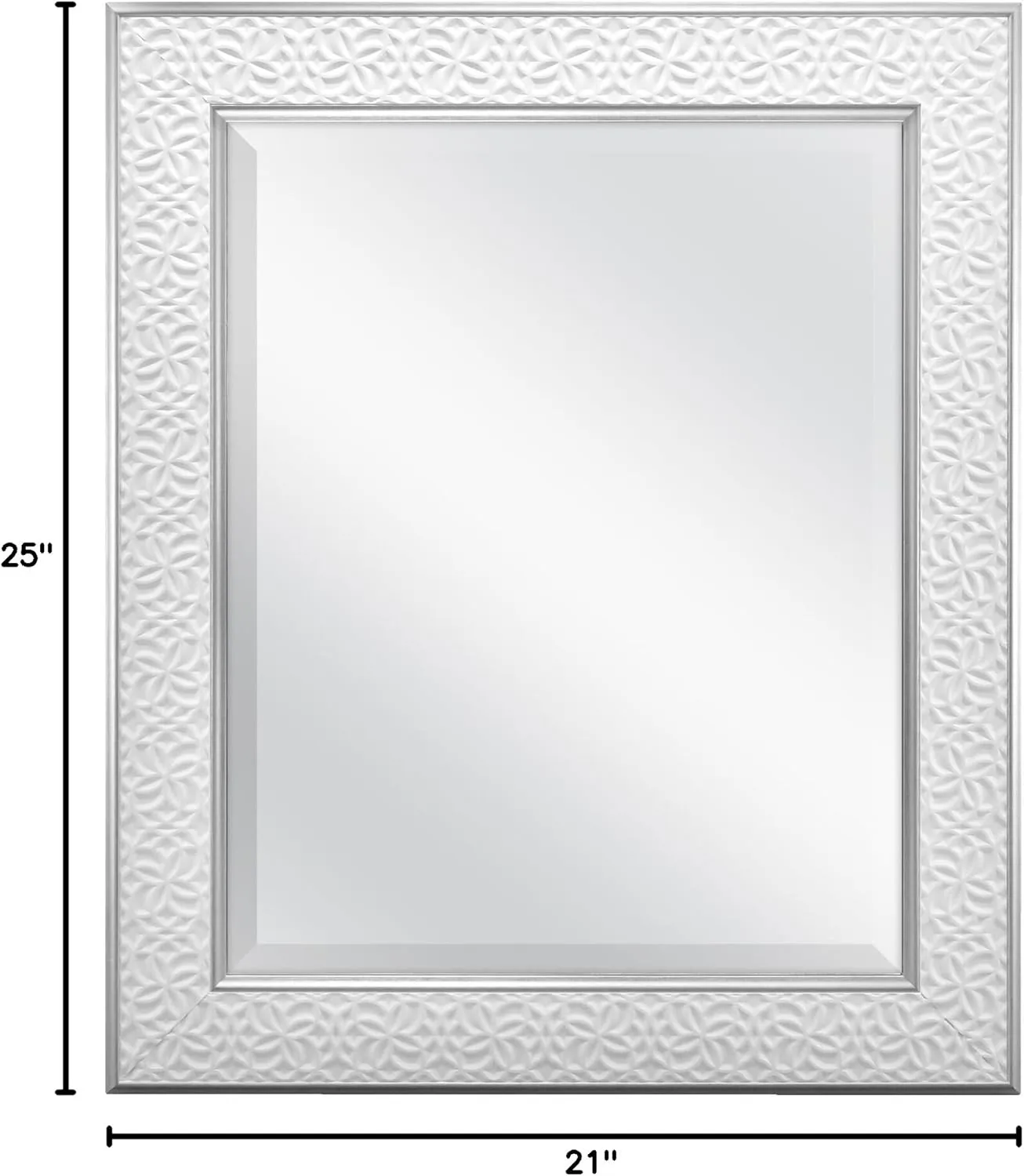 MCS Nordic Blossom Large Wall Mirror, Modern Rectangle Mirror Home Decor for Living Room, Bedroom, or Bathroom, 21 by 25 Inch, White