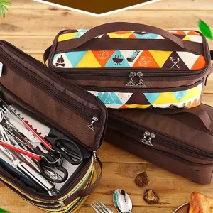 MDybf Cooking Utensils Travel Bag Portable Cookware Storage Pouch Toiletry Cosmetic Bag for Outdoor Camping Barbecue (Coffee) (Color : Picture 2)