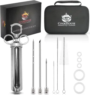 Meat Injectors for Smoking - Stainless Steel Marinade Injector Kit with Case and Window for BBQ, Grilling - 3 Syringe Needles for Injection of Flavor, Sauce - Food Injector for Turkey, Beef, Brisket