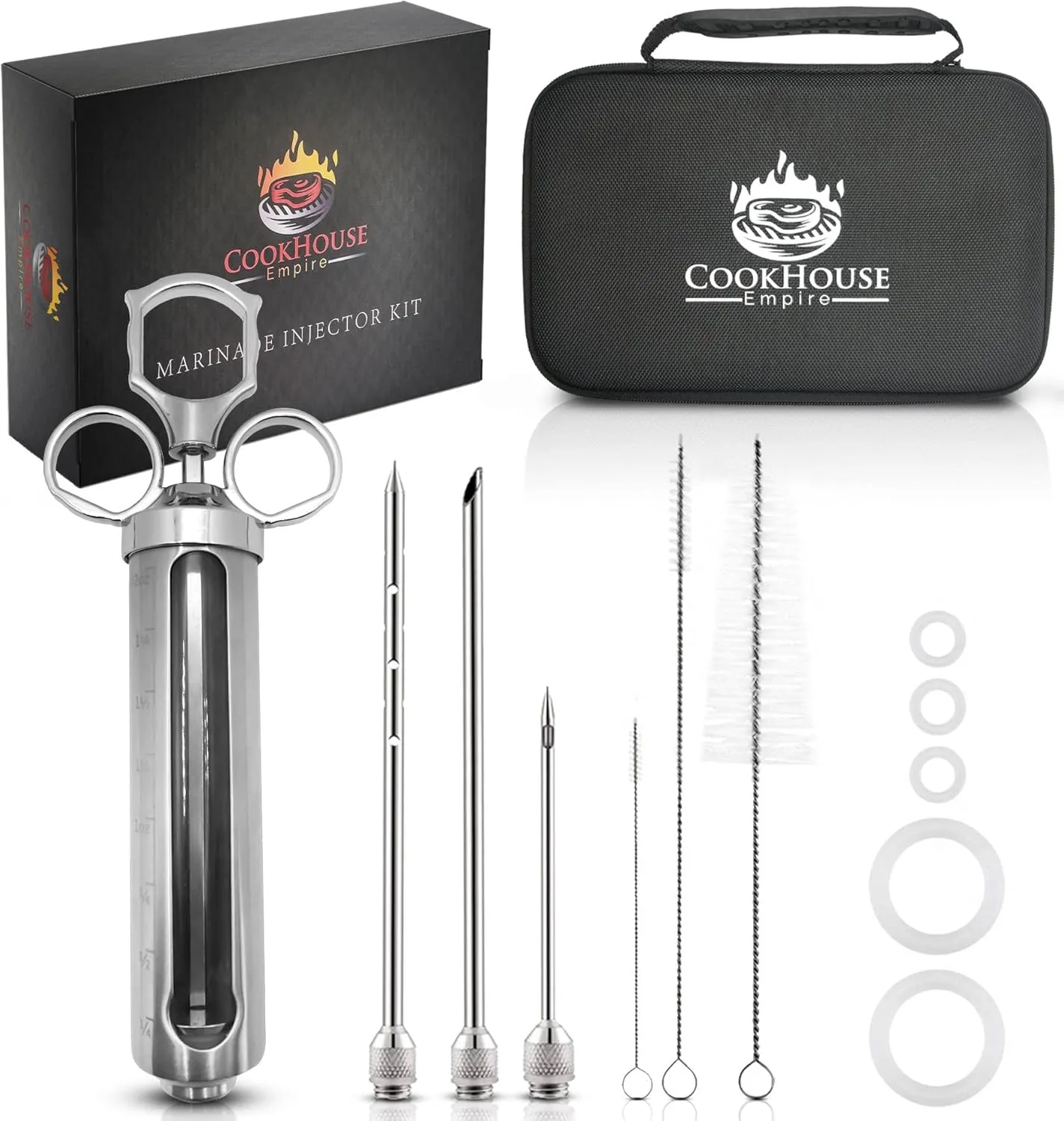 Meat Injectors for Smoking - Stainless Steel Marinade Injector Kit with Case and Window for BBQ, Grilling - 3 Syringe Needles for Injection of Flavor, Sauce - Food Injector for Turkey, Beef, Brisket