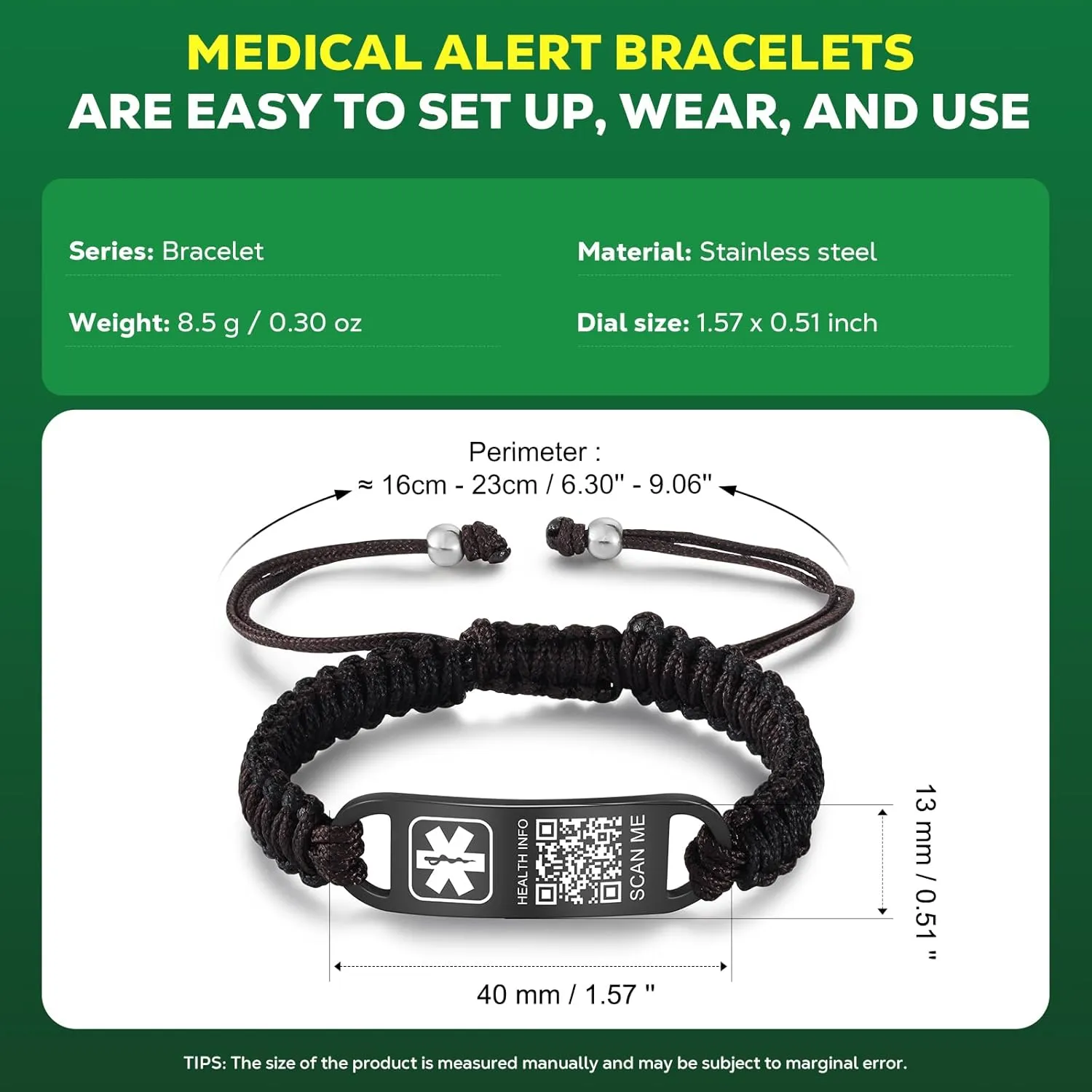 Medical Bracelets for Sport Men Women with QR Code Medical Alert ID Bracelets - Nylon Waterproof Wristband Fits Wrists Up to 7 inches - More Space Custom Emergency Med ID Alert Info