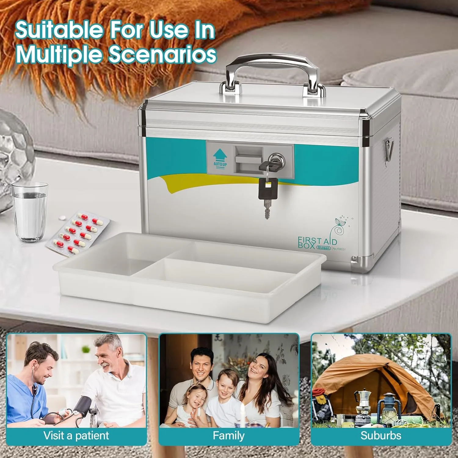 Medicine Lock Box,locking medicine box, Security Lock Boxes【Extra Large-16inch】 15.9x9.3x8.9 Inch,lock box, First Aid Key Safe Box,Lock Box for Medication