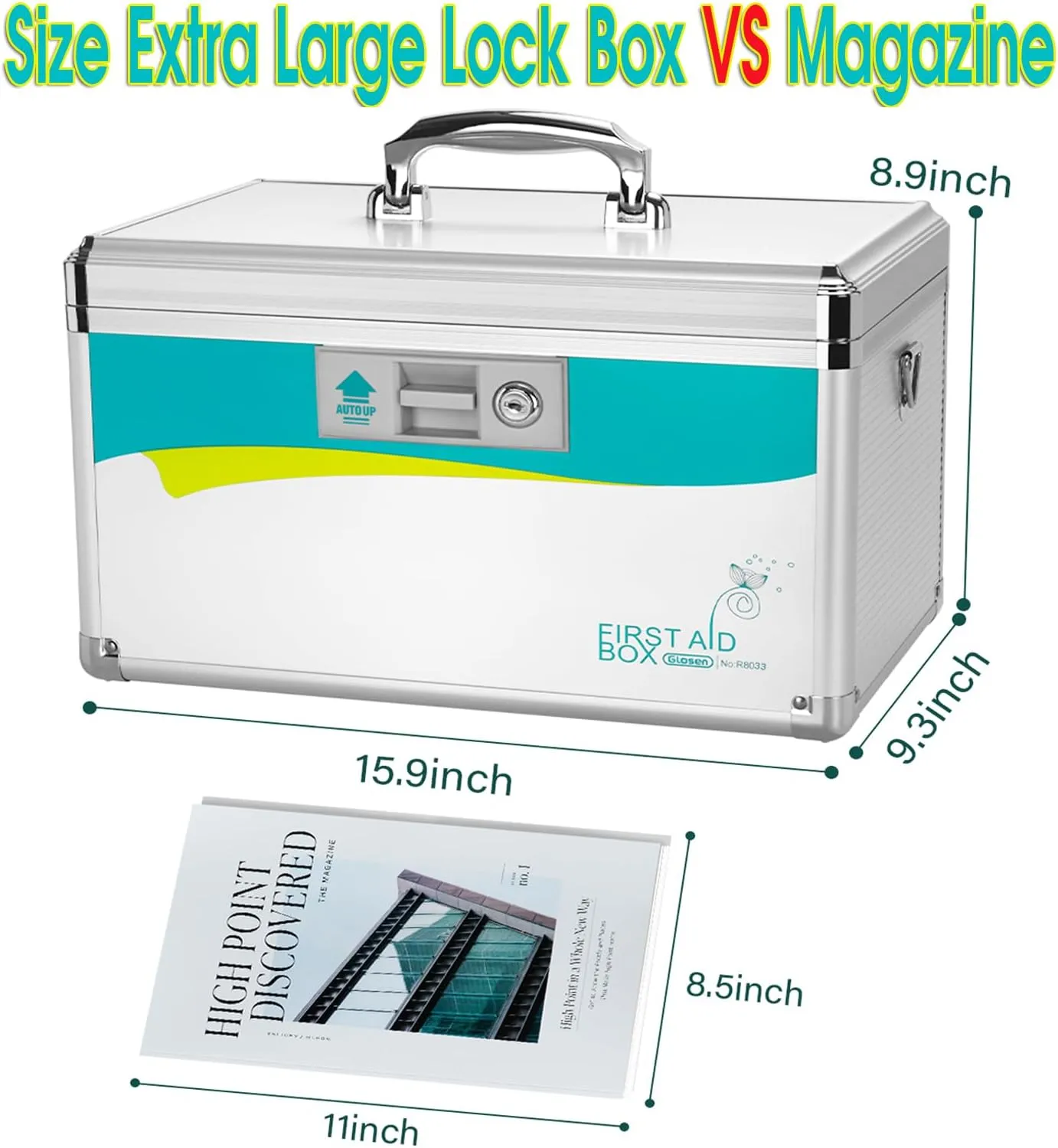 Medicine Lock Box,locking medicine box, Security Lock Boxes【Extra Large-16inch】 15.9x9.3x8.9 Inch,lock box, First Aid Key Safe Box,Lock Box for Medication